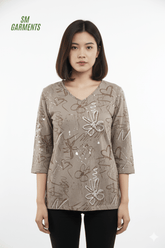 WOMENS PRINTED FULL SLEEVE V NECK T SHIRT - Smgarment's